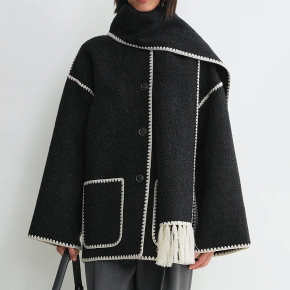 TOTEME Embroidered Scarf Jacket, Size 40 - Picture 3 of 15